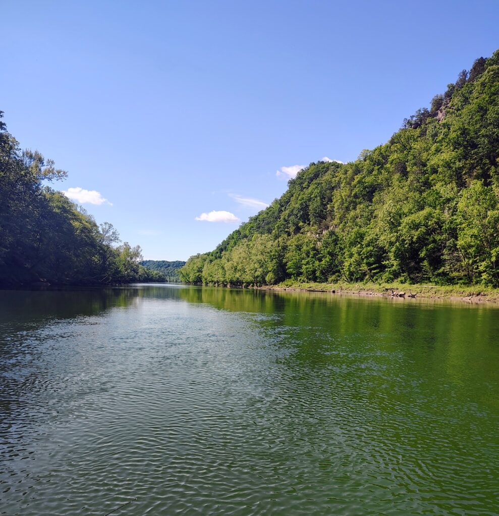 Power boat fly fishing on the Cumberland River in Kentucky.