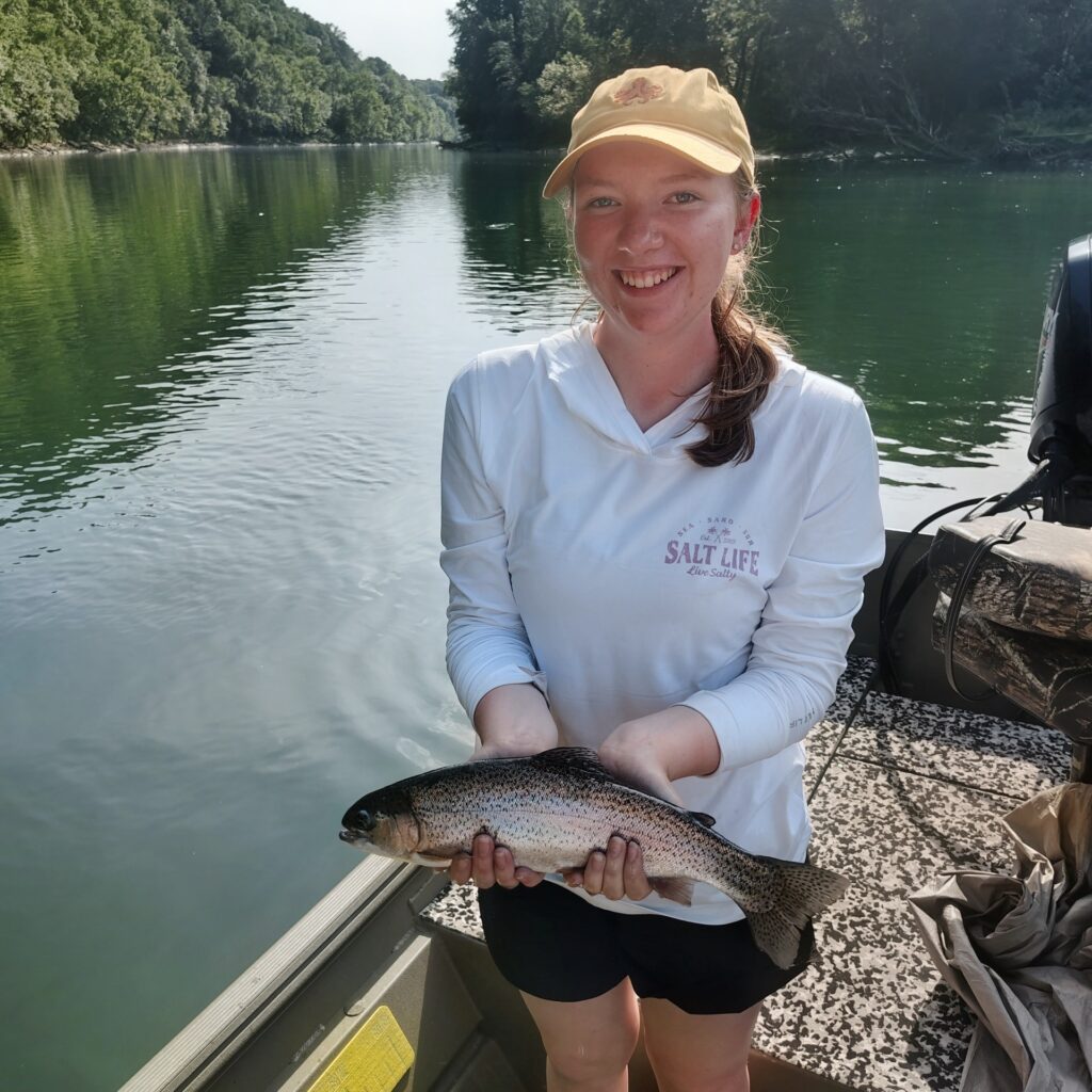 A beautiful Rainbow Trout being held on the Cumberland River.